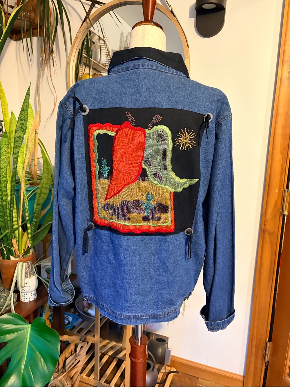 VTG 90s Ultimate Philadelphia Chili Pepper Beaded Denim Jacket XL Southwest